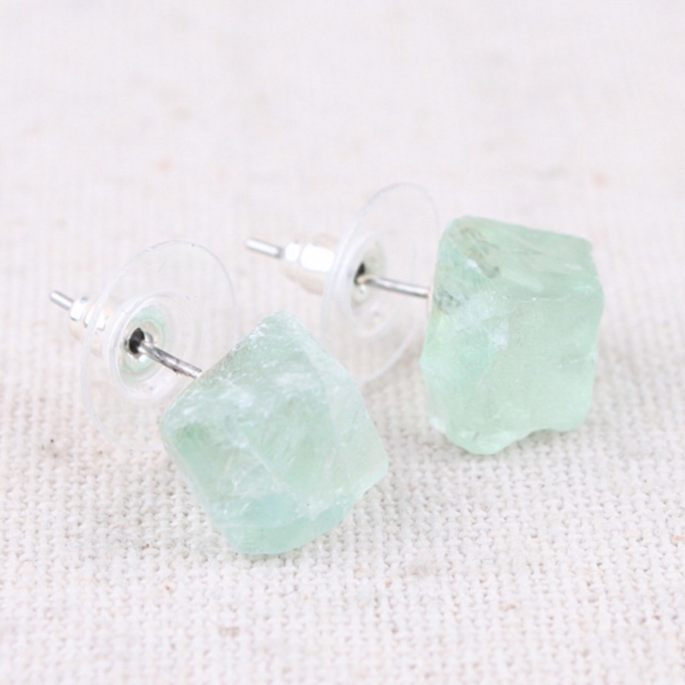 Raw Natural Flourite Point Stud Earrings - Green